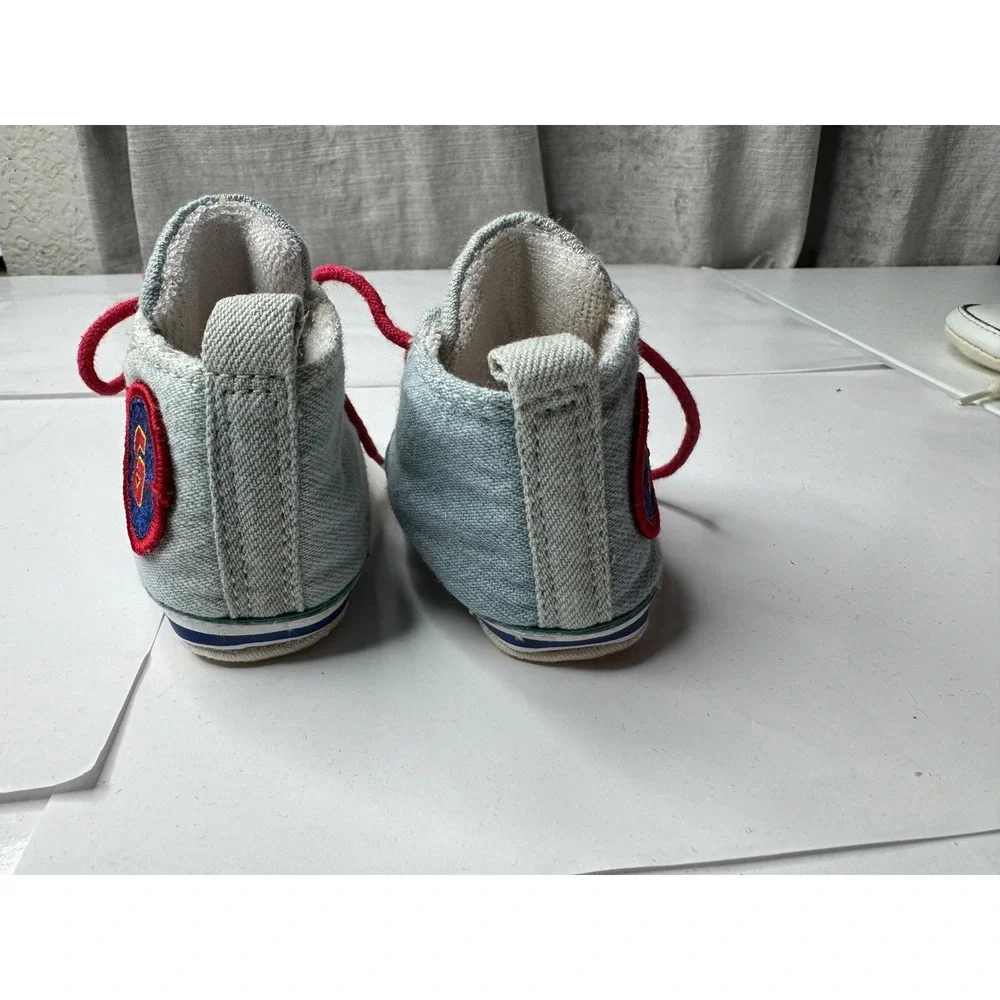 Gymboree Baby Boy High Top Denim Sneakers Blue Red Laces Soft Sole Size 01